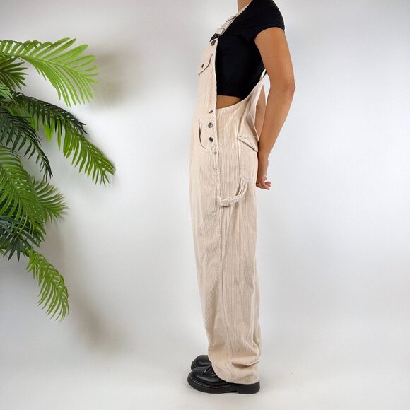 Vintage 90s Cream Indie Cottagecore Granola Girl Corduroy Cargo Overalls / Sz: M - Picture 4 of 8